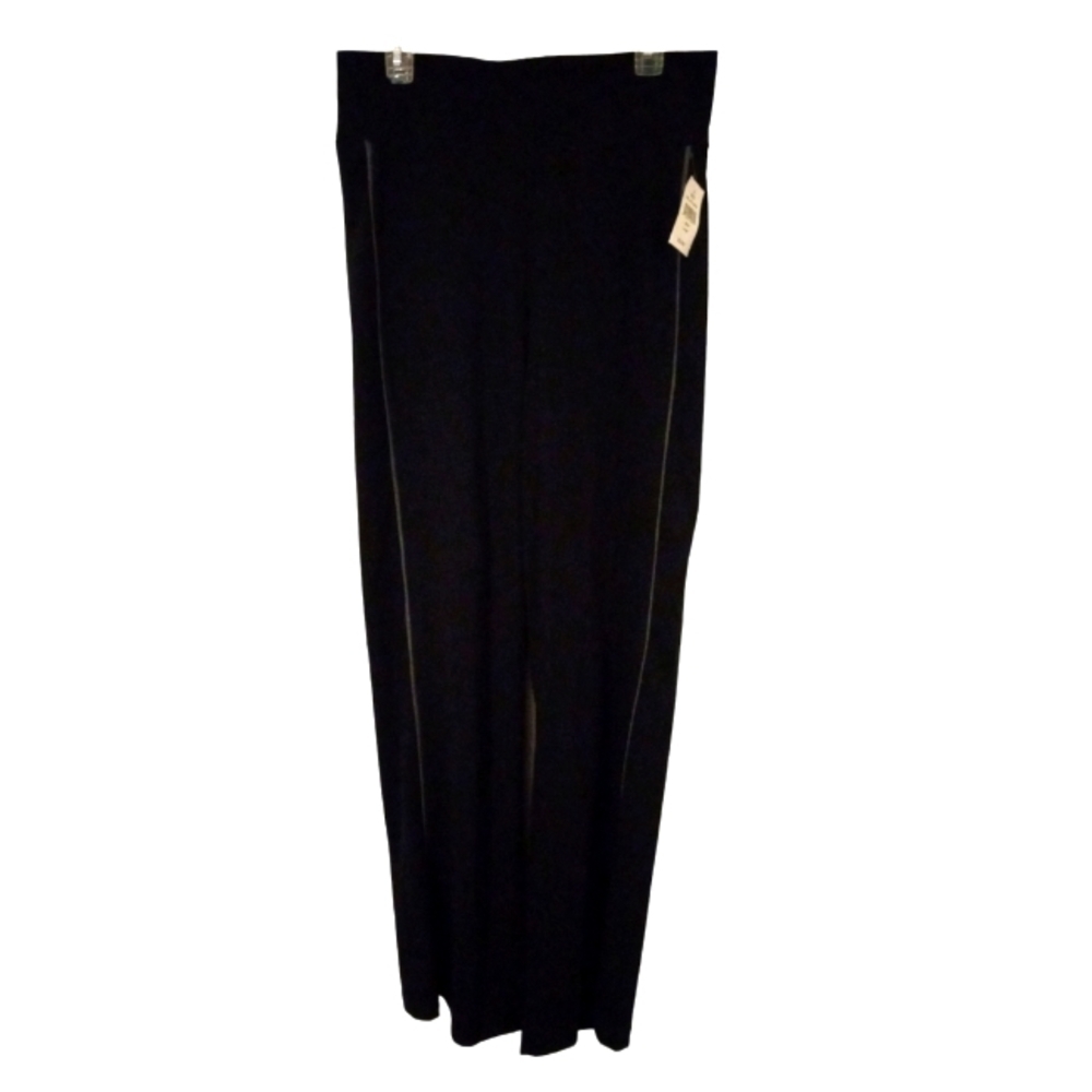 Bill Blass Black w. Gray Side Stripe Athleisure Stretch Waist Pull On Pants L